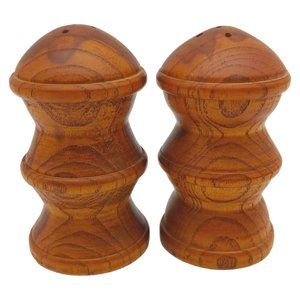 Solid Teak Wood Salt & Pepper Shaker Set - 4" Brown Mid Century Danish Modern